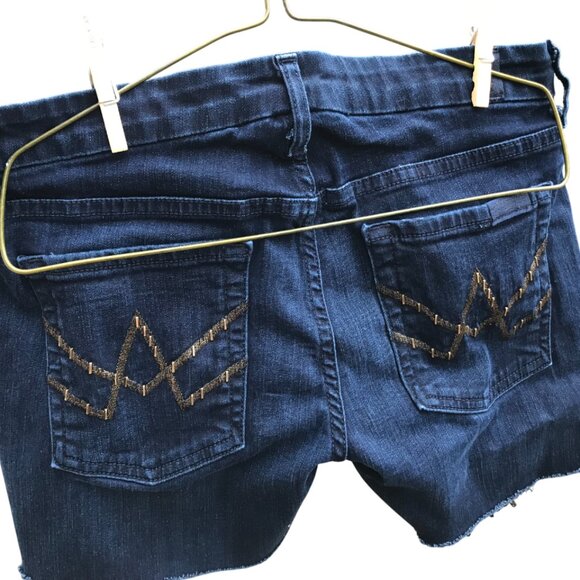 Upcycled 7 For All Mankind Fringy Painted Cutoffs, Wild Free, Size 28 Waist - Picture 5 of 10